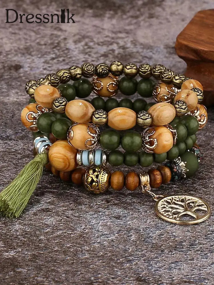 4-teilige Armband-Sets für Damen Grün / EINS