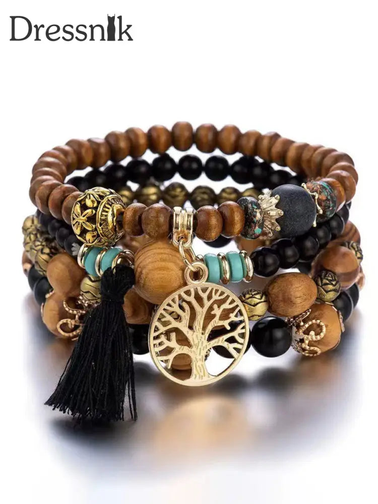 4-teilige Armband-Sets für Damen Schwarz / EINS