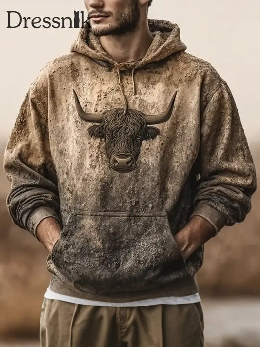 Bedruckter Hoodie für Männer im westlichen Hochland rinder als bild / S