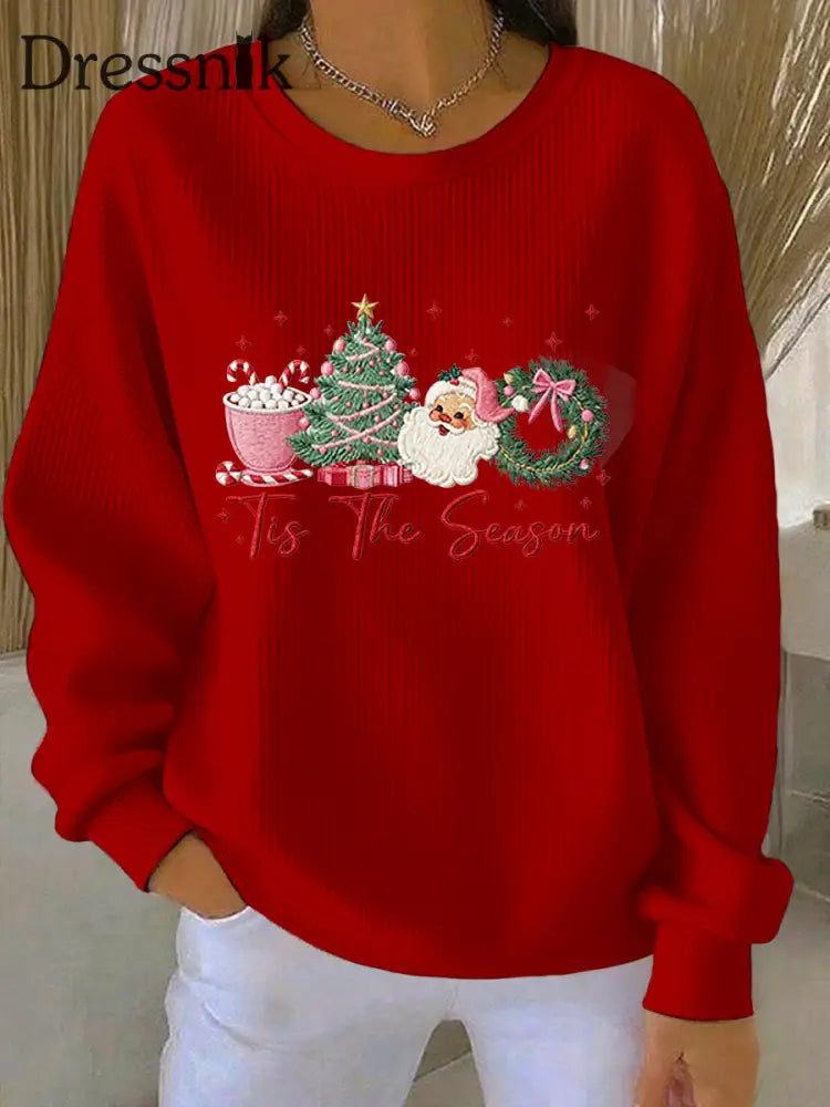 Damen Frohe Weihnachten Weihnachten Weihnachts mann Weihnachts mann Weihnachts baum Druck Gerippter Rundhals-Sweatshirt