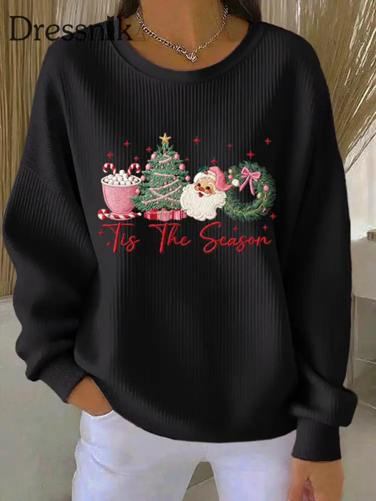 Damen Frohe Weihnachten Weihnachten Weihnachts mann Weihnachts mann Weihnachts baum Druck Gerippter Rundhals-Sweatshirt