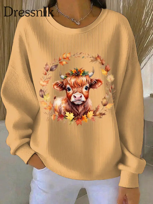 Damen Herbst Tier Hochland Kuh Print Casual Sweatshirt als bild / S
