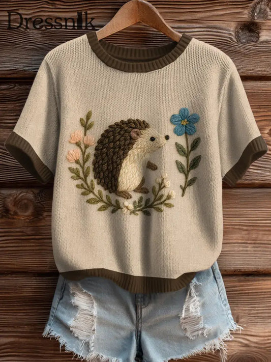 Damen Igel Print Kurzarm Strick oberteil als bild / S