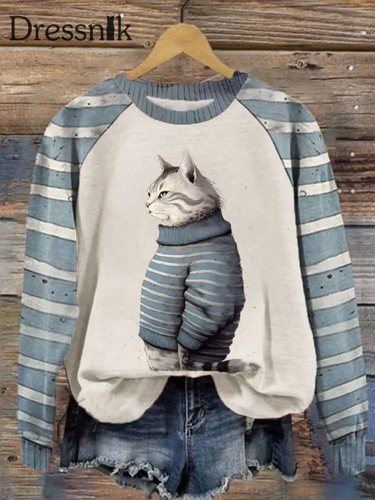 Damen Katze bedrucktes regelmäßiges Sweatshirt als bild / S
