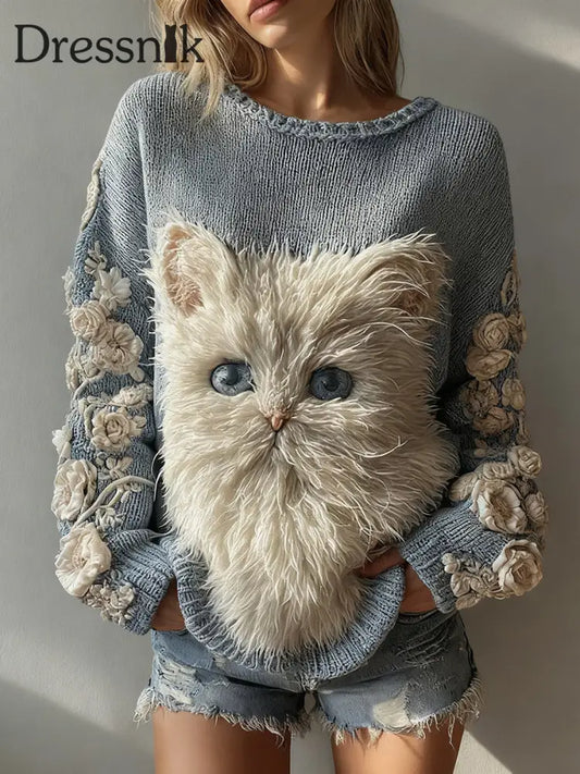 Damen-Katzen-Strick pullover als bild / S