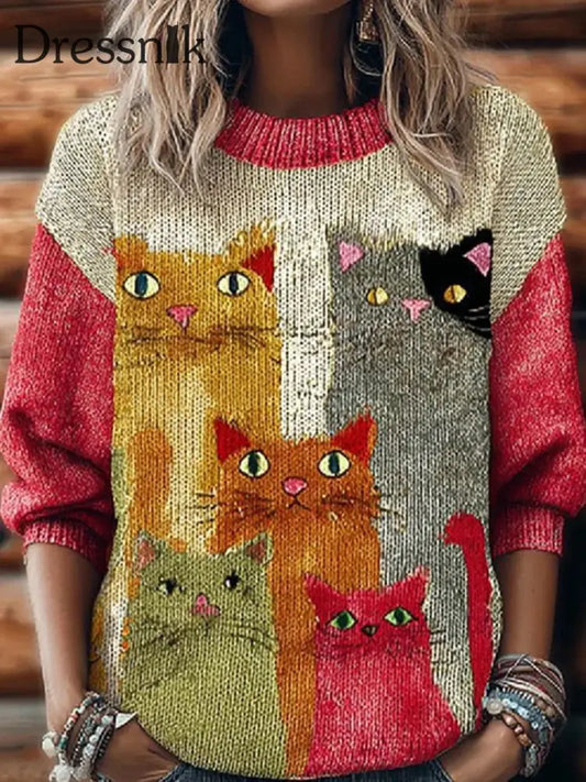 Damen-Katzen-Strick pullover als bild / S
