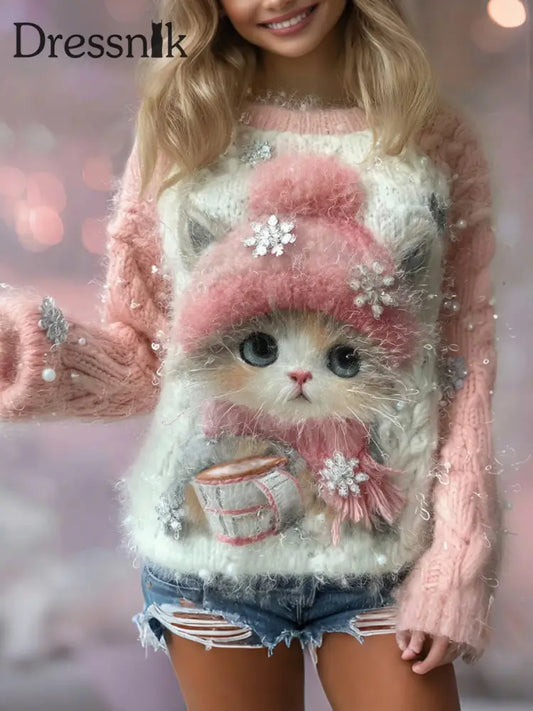 Damen-Katzen-Strick pullover als bild / S