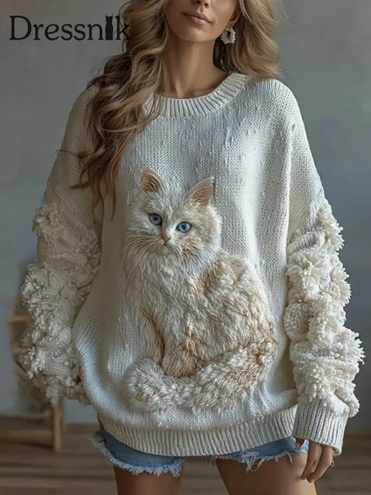 Damen-Katzen-Strick pullover als bild / S