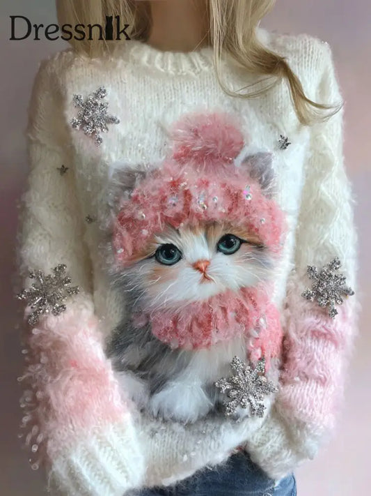 Damen-Katzen-Strick pullover als bild / S