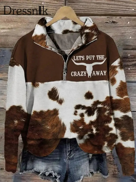 Damen Let’s Put The Crazy Away Print Casual Zipper Sweatshirt als bild / S