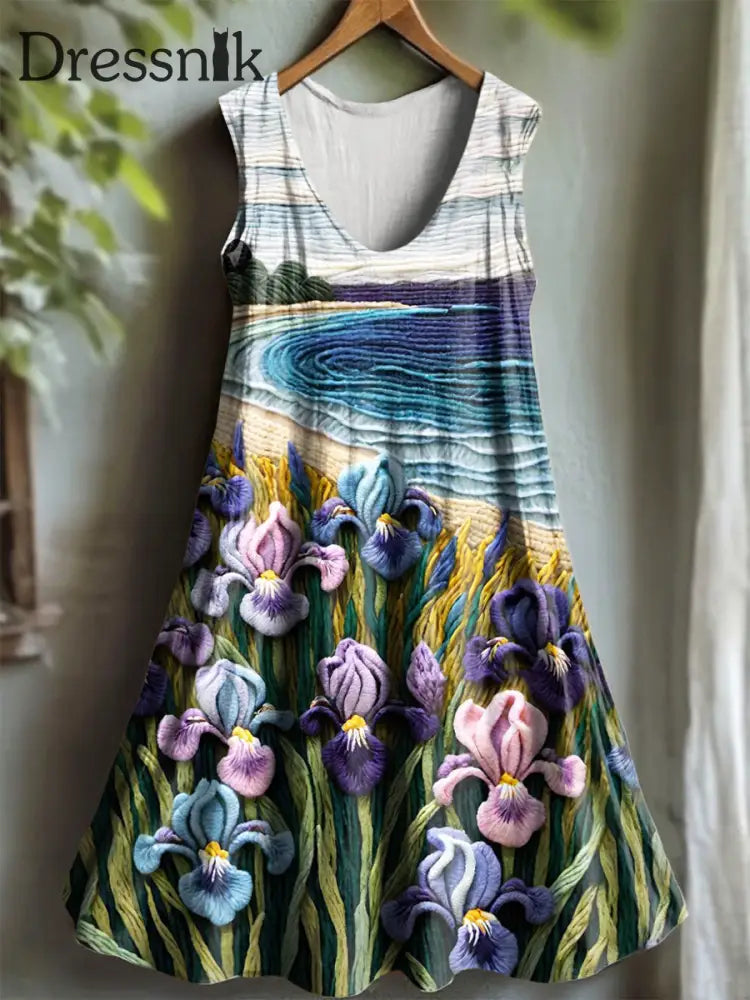 Damen Lila Flora Kunstdruck V Ausschnitt Kleid als bild / S