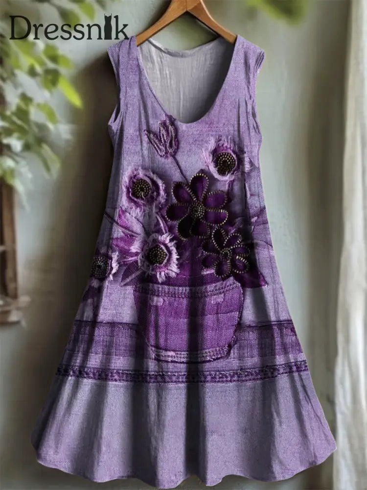 Damen Lila Flora Kunstdruck V Ausschnitt Kleid als bild / S