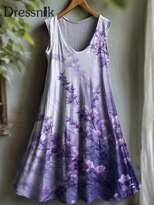 Damen Lila Flora Kunstdruck V Ausschnitt Kleid als bild / S