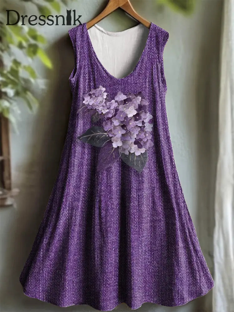 Damen Lila Flora Kunstdruck V Ausschnitt Kleid als bild / S