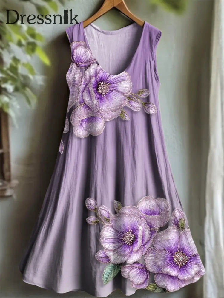 Damen Lila Flora Kunstdruck V Ausschnitt Kleid als bild / S