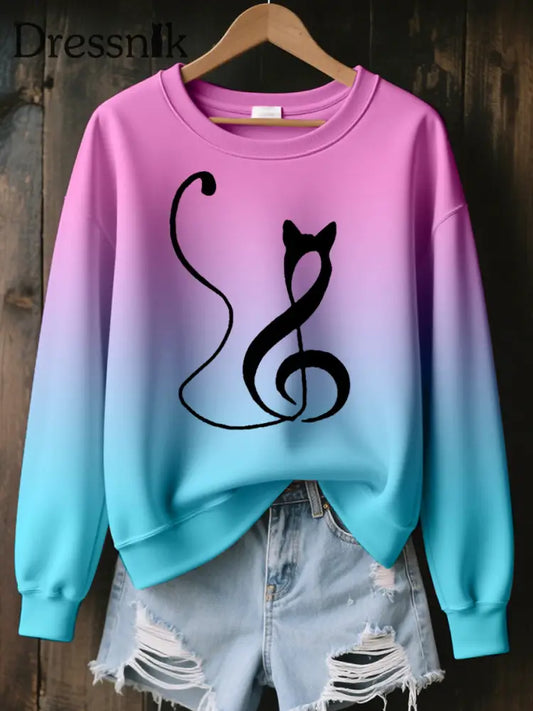 Damen Musik Note inspirierte Katzen druck Kontrast farbe Sweatshirt als bild / S