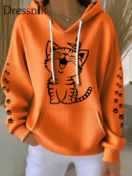 Damen niedliche Katze Print Katze Mama Katze Liebhaber Casual Hoodie Orange / S