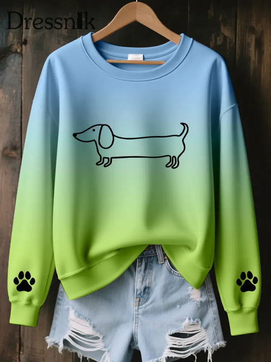 Damen niedliches Dackel Kunstdruck Kontrast farbe Sweatshirt als bild / S