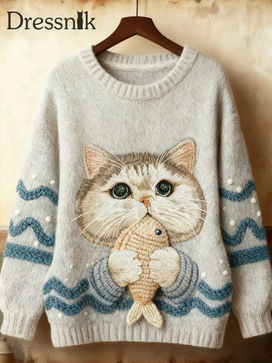 Damen niedliches Winter-Katzen-Kunst-Sweatshirt als bild / S