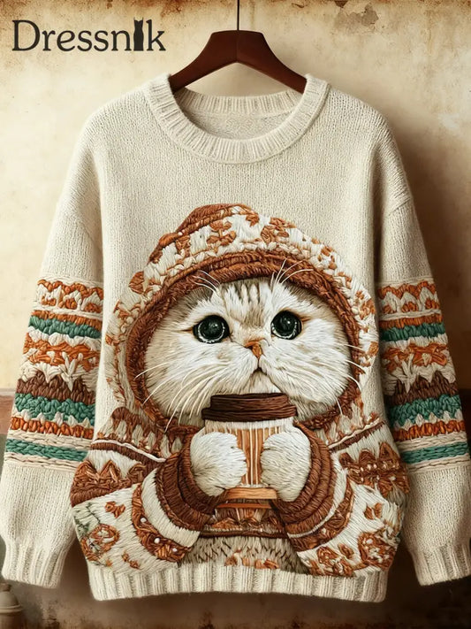 Damen niedliches Winter-Katzen-Kunst-Sweatshirt als bild / S
