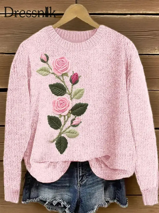 Damen Pullover mit rosa Blumen kunst druck A / S