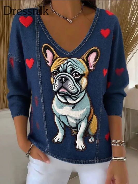 Damen Retro Animal Print Lässiges Langarm-Top A / S