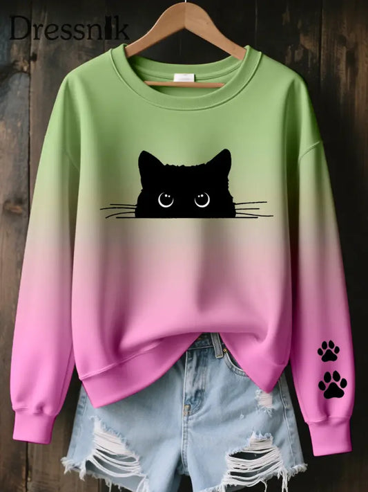 Damen-Sweatshirt mit süßem Katzen druck Kontrast farbe als bild / S