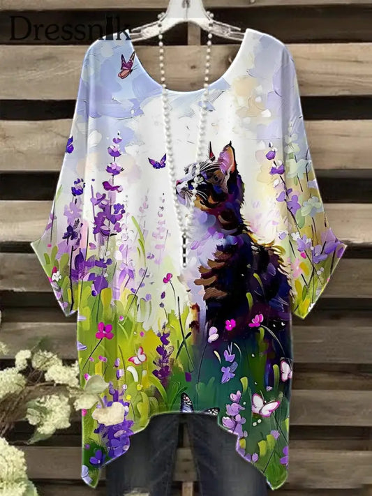 Damen T Shirt mit lila Kunst Tier druck als bild / S