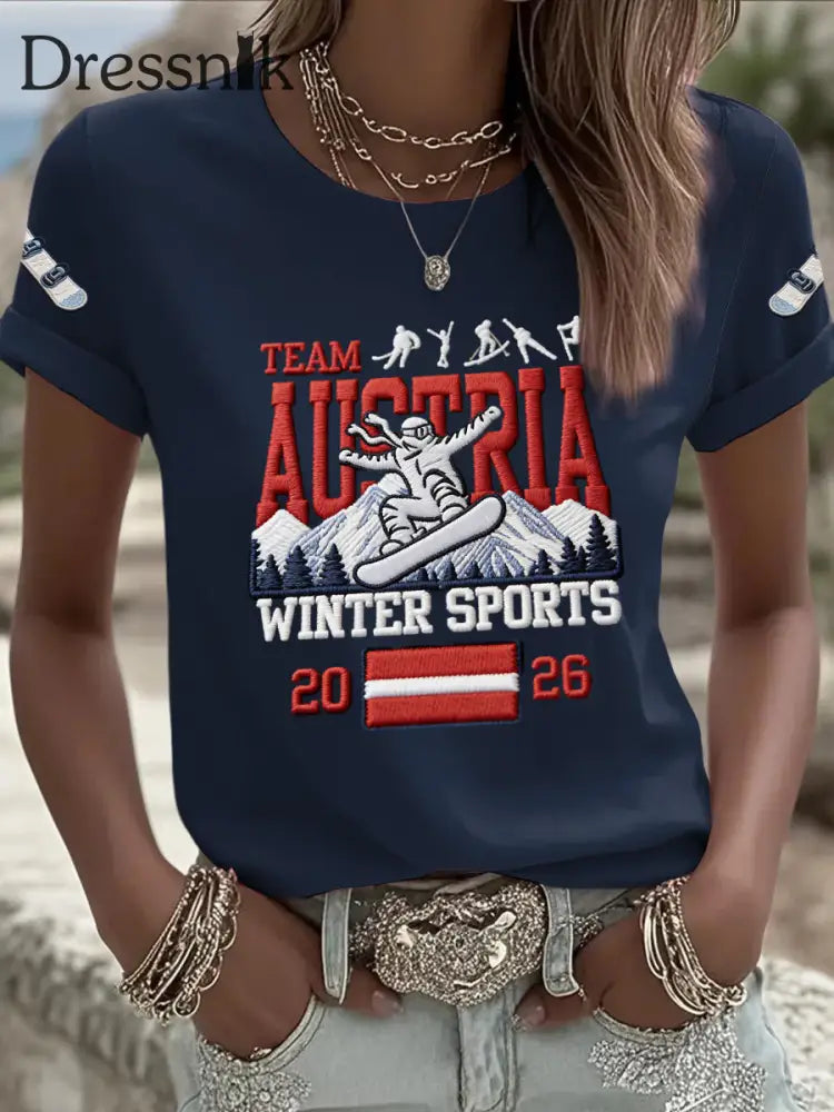 Damen Vintage 2026 Österreich isches Ski rennen lässig T-Shirt mehrfarbig / S