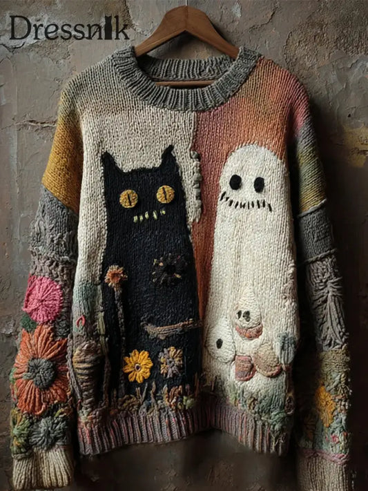 Damen Vintage Animal Print Komfort Casual Pullover A / S