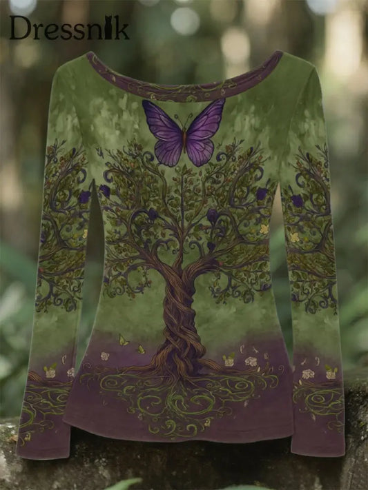 Damen Vintage Baum des Lebens keltisches Langarm-Oberteil Grün / S