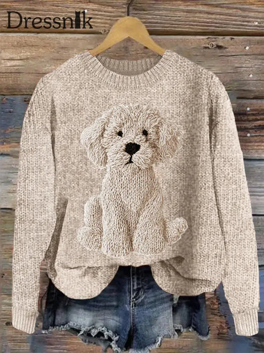 Damen Vintage Fuzzy Hund Filz Gemütliche Strick pullover als bild / S