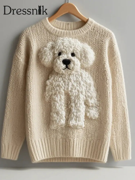 Damen Vintage Fuzzy Hund Filz Gemütliche Strick pullover als bild / S