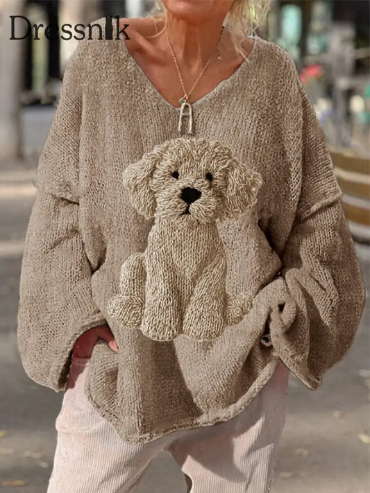 Damen Vintage Fuzzy Hund Filz Gemütliche Strick pullover als bild / S