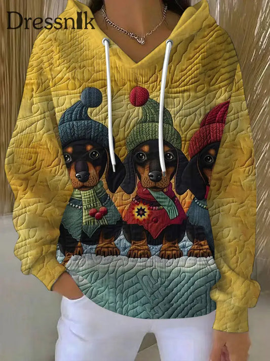 Damen Vintage Herbst gefallen Patchwork Hund Print Kunst Casual Hoodie als bild / S