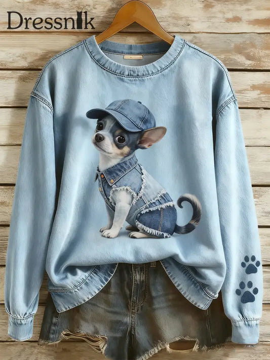 Damen Vintage Kunst Tier druck Gemütliche Strick pullover A / S