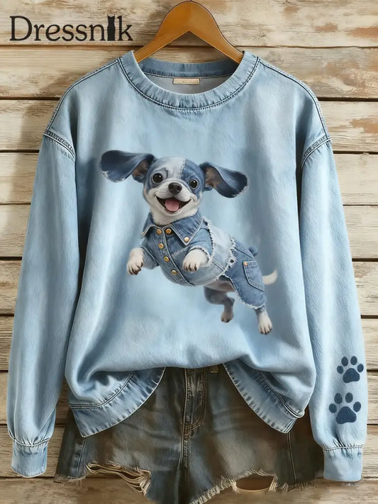 Damen Vintage Kunst Tier druck Gemütliche Strick pullover A / S