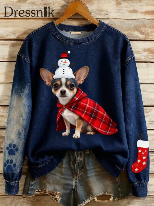 Damen Vintage Kunst Tier druck Gemütliche Strick pullover A / S