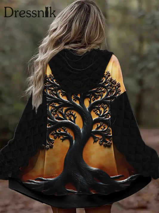 Damen Vintage Tree of Life Celtic Dick Nähte Komfortable Strick jacke mit Kapuze als bild / S