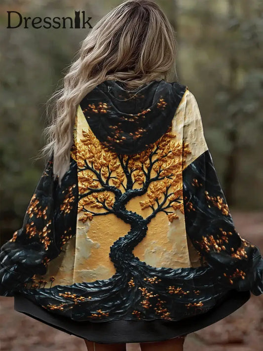 Damen Vintage Tree of Life Celtic Dick Nähte Komfortable Strick jacke mit Kapuze als bild / S