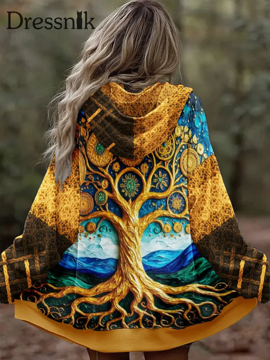 Damen Vintage Tree of Life Celtic Dick Nähte Komfortable Strick jacke mit Kapuze als bild / S