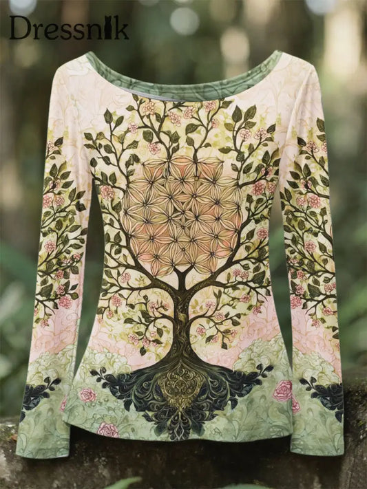 Damen Vintage Viking Tree of Life Rundhals Langarm Shirt als bild / S