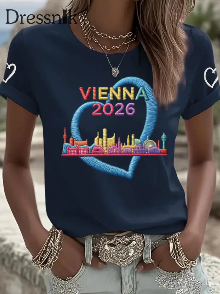 Damen Vintage Wien 2026 Gesangs wettbewerb lässig T-Shirt mehrfarbig / S
