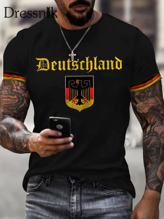 Deutschland bedrucktes Kurzarm-T-Shirt für Männer Schwarz / S