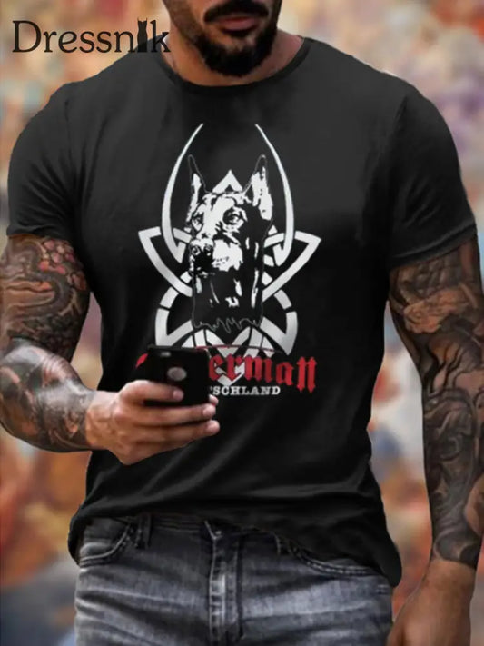 Deutschland Dobermann Bedrucktes Kurzarm-T-Shirt für Männer Schwarz / S