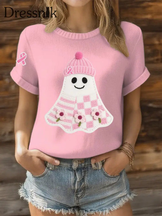 Frauen Brustkrebs Bewusstsein Print Casual T Shirt Hellrosa / S