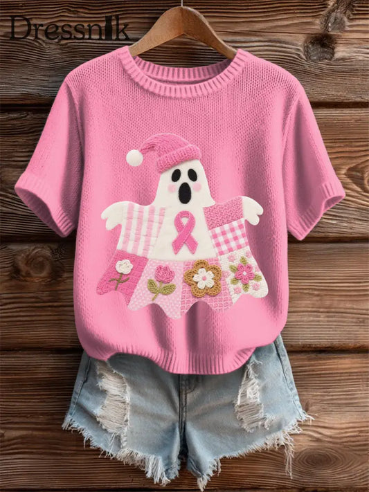 Frauen Brustkrebs Bewusstsein Print Casual T Shirt Rosa / S