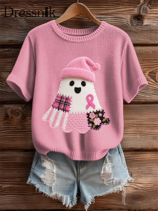 Frauen Brustkrebs Bewusstsein Print Casual T Shirt Rosa / S