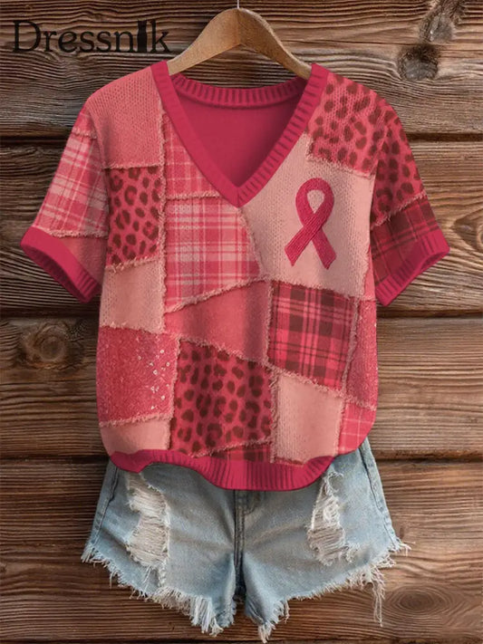 Frauen Brustkrebs Bewusstsein Rosa Band Print Casual T Shirt als bild / S