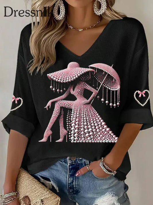 Frauen Brustkrebs Bewusstsein Waffel T Shirt Schwarz / S